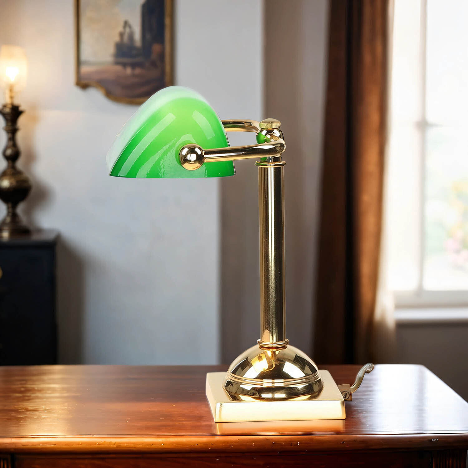 Lampe de banquier or 24 carats en laiton véritable Premium Lampe, Tischlampe