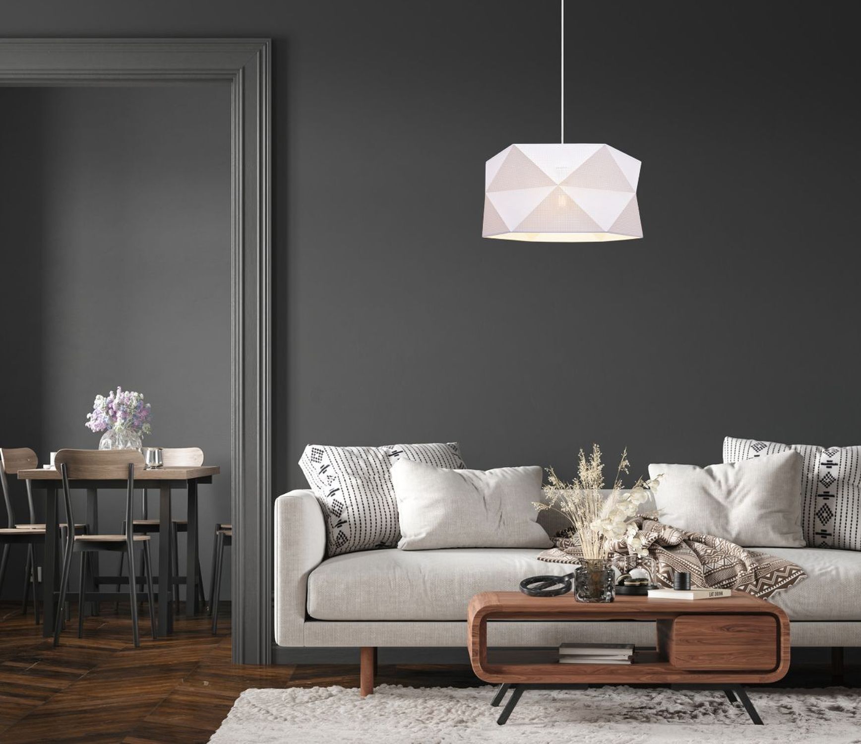 Suspension moderne tissu faible éblouissement E27 L:70 blanc or