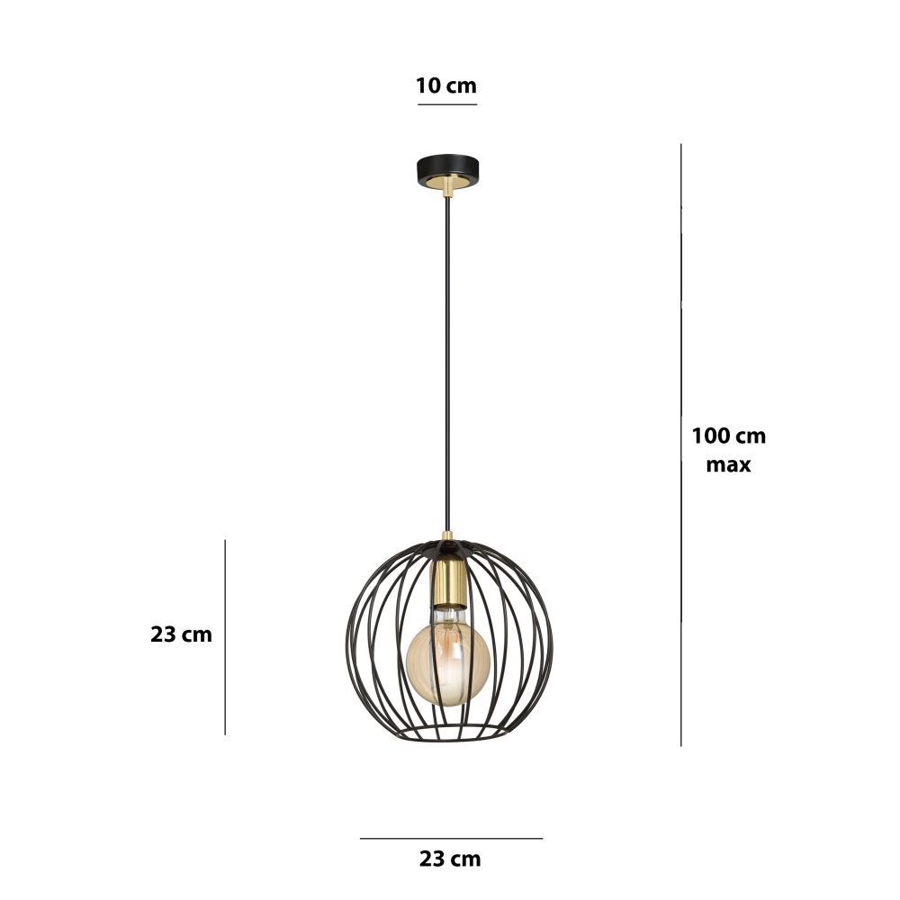 Suspension Boule Abat-jour Noir E27 Ø23cm Rétro