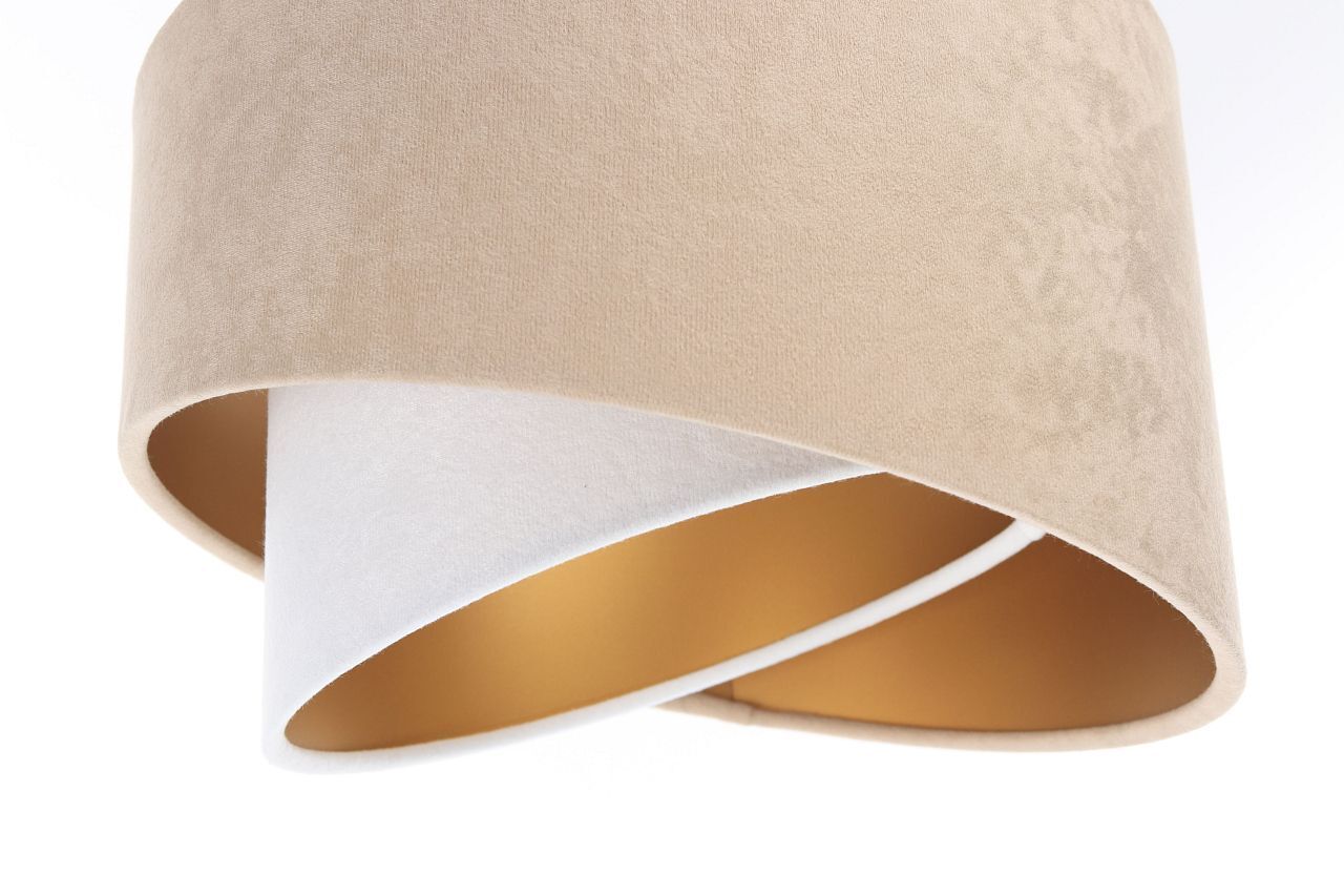 Lampe à suspendre 3 flammes en tissu blanc beige or E27