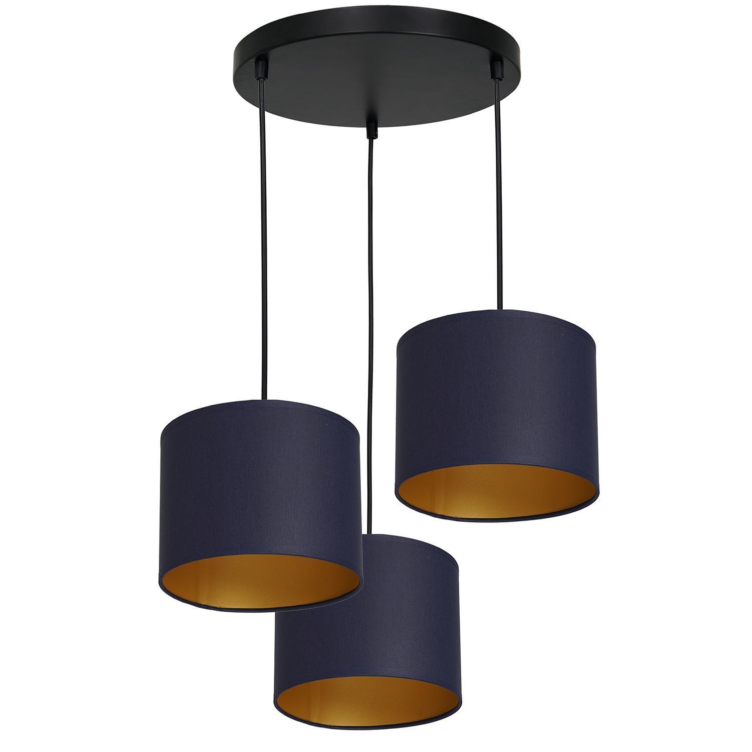 Suspension Bleu Or Tissu Métal 3 flammes faible éblouissement