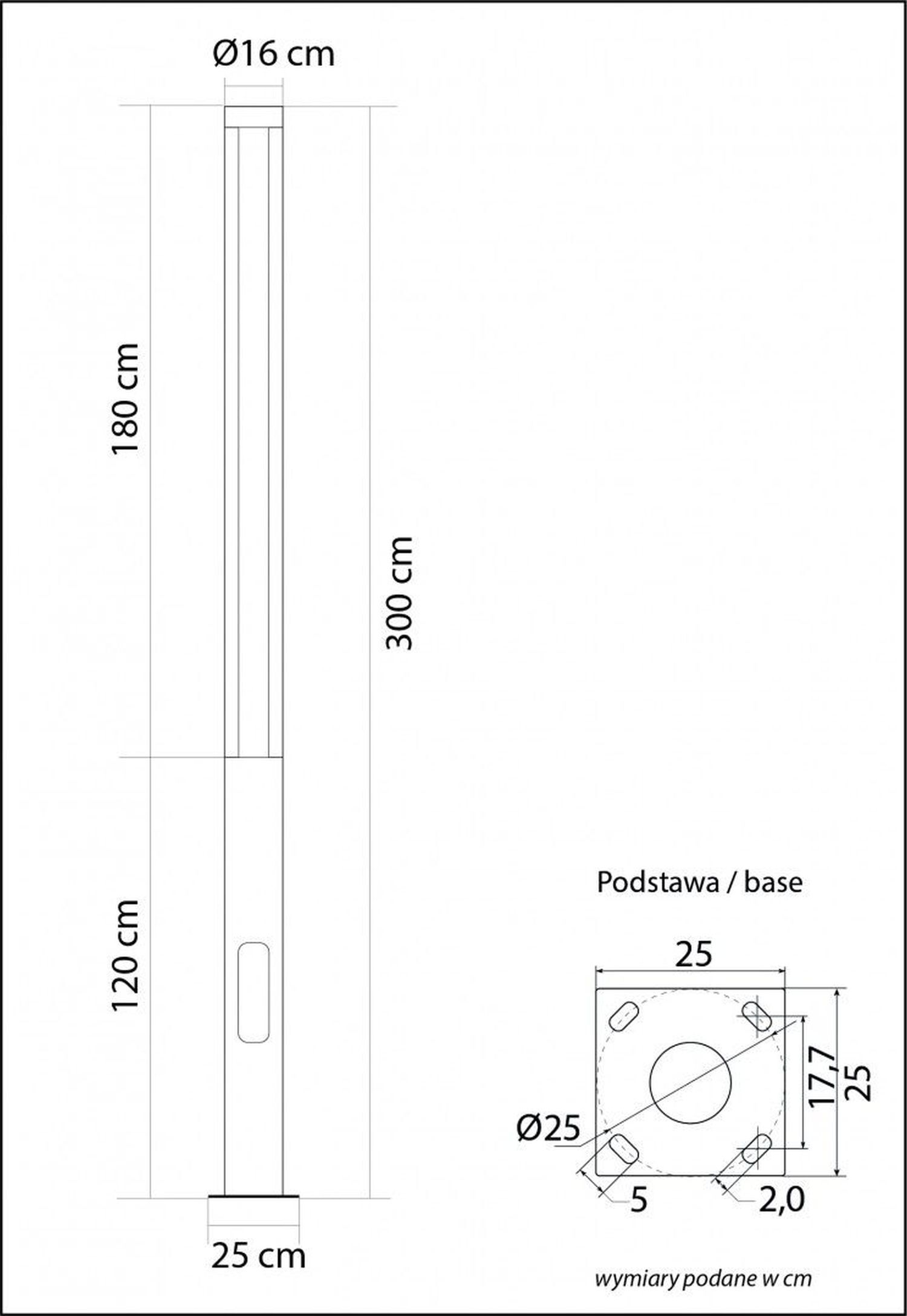 XXL LED Pollerleuchte Aluminium IP65 44 W 4000 K 300 cm Diagramm, Handlung