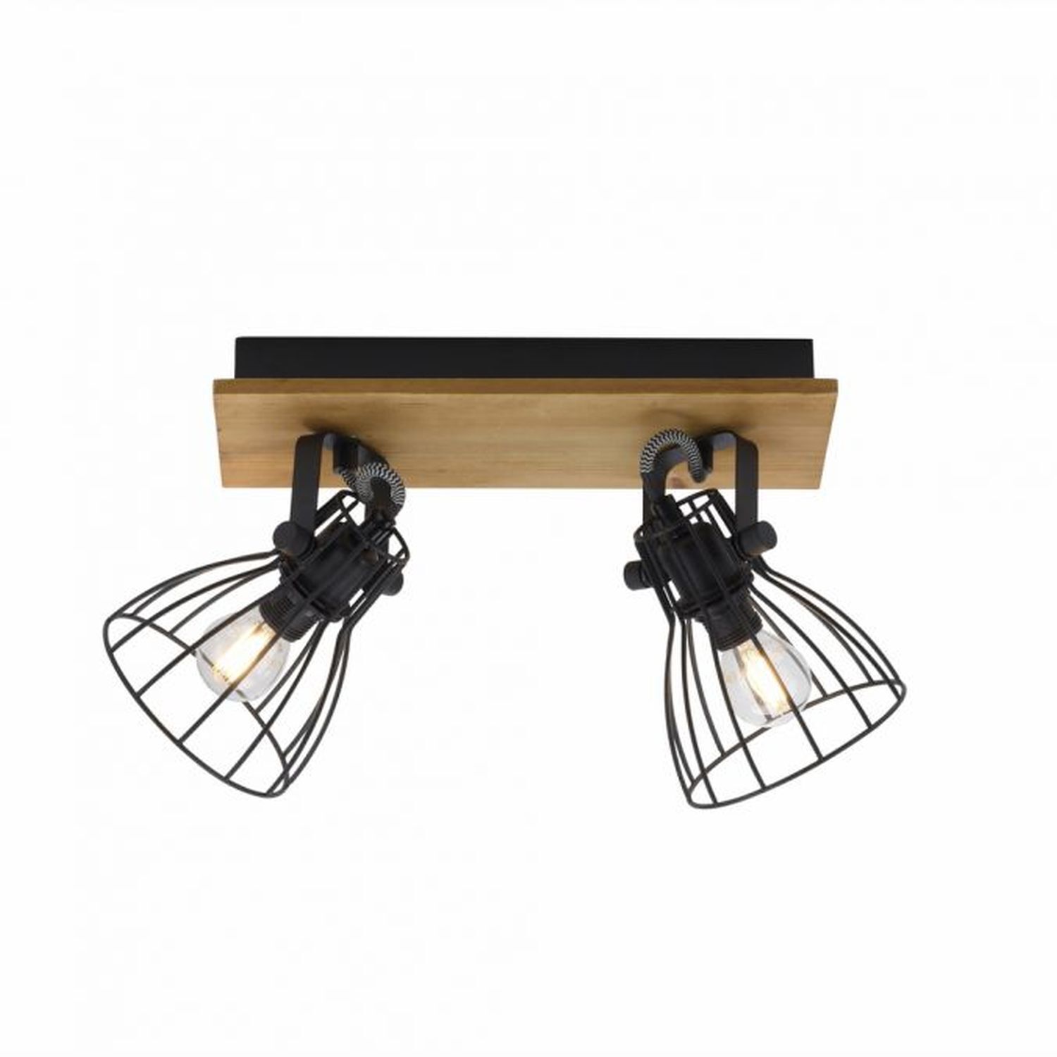 Spot de plafond bois métal fil 2 flammes E14 orientable