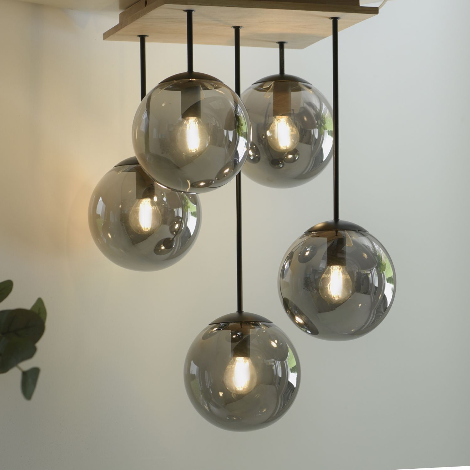 Lampe de plafonnier stylée verre bois E14 L:37 cm faible éblouissement