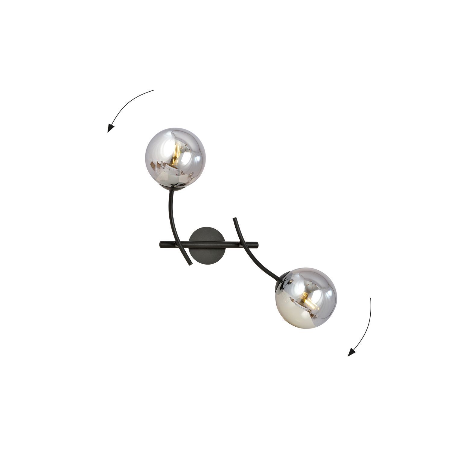 Applique murale verre fumé métal ajustable E14 2 flammes