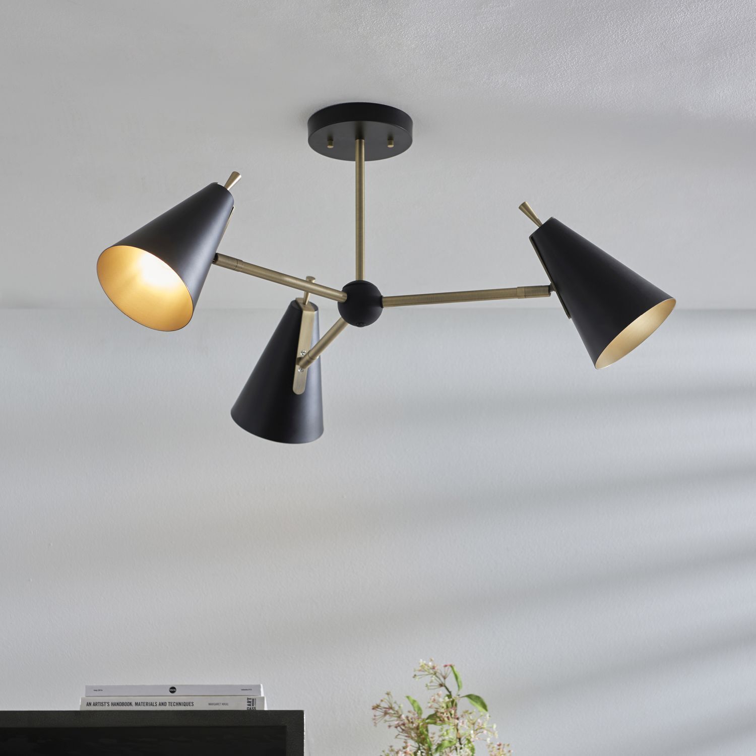 Lampe de plafonnier en métal L : 83 cm en laiton noir 3 flammes E14