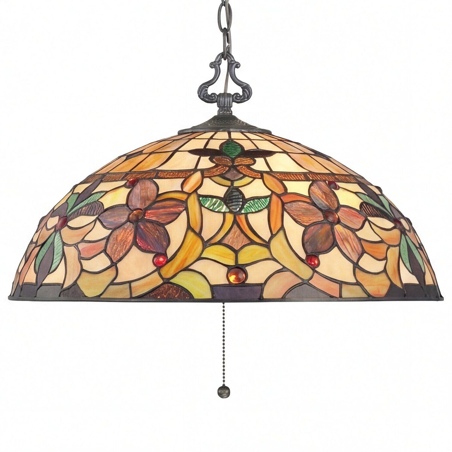 haengeleuchte-pendelleuchte-haengelampe-farfalla-6-3-flammig-bronze-antik-gelb-gold-orange-tiffany-stil-02 Tischleuchte, Hängelampe, Tiffany-Stil, Farbenfrohe Glaslampe, Blumenmuster