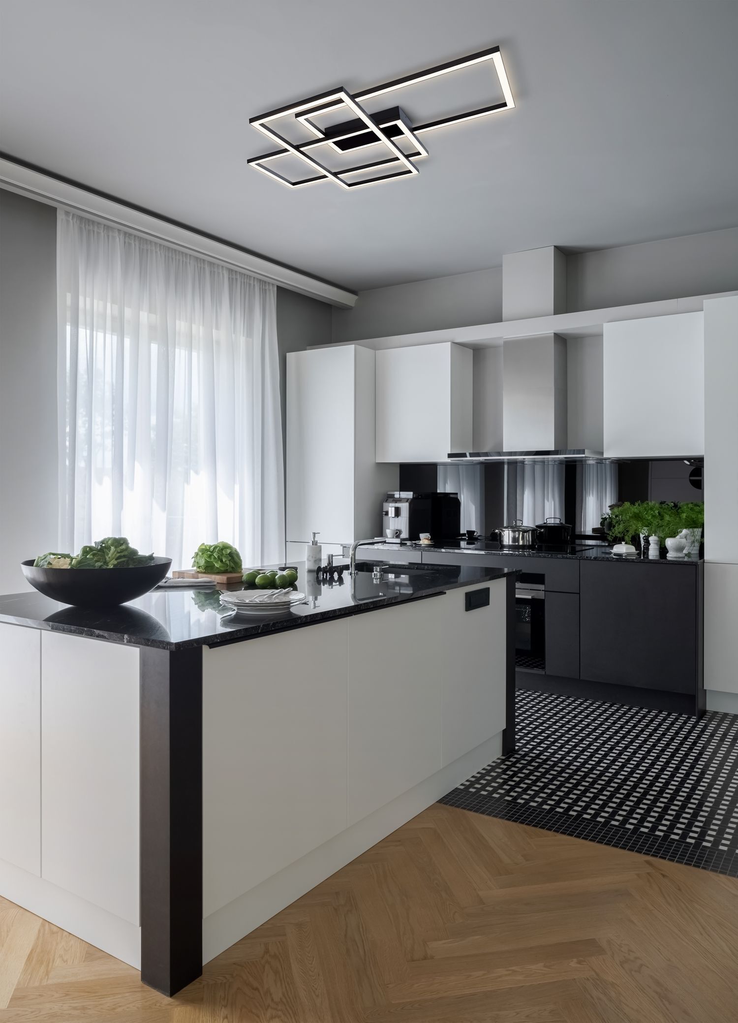Plafonnier LED métal noir lumière blanc chaud 3000 K