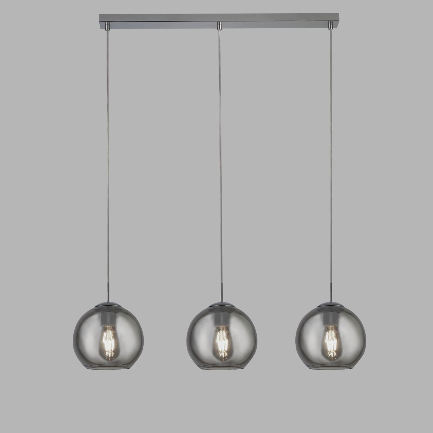 Lampe à suspendre 3 flammes chrome gris fumé E27 verre métal