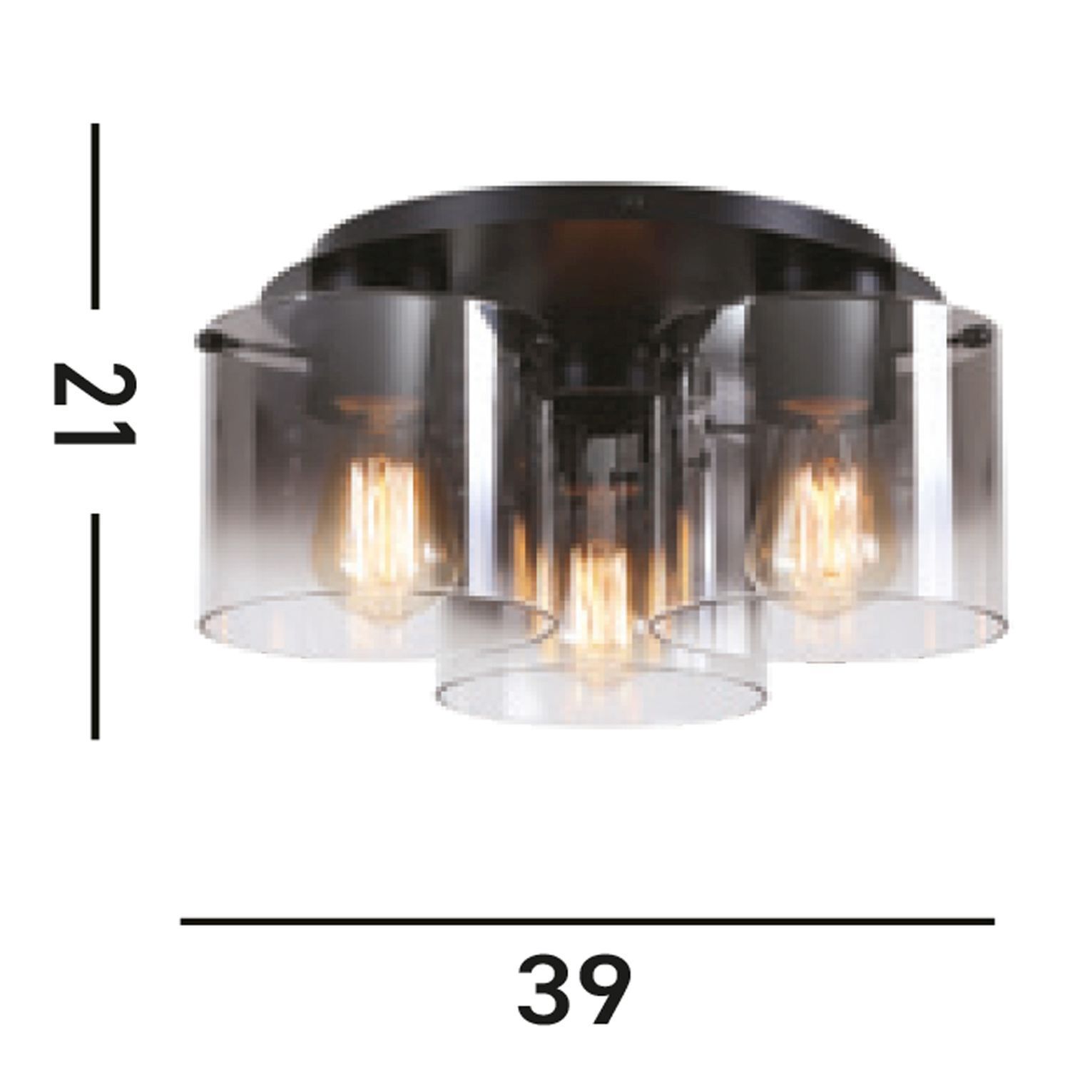 Lampe de plafonnier verre métal noir gris fumé 3 flammes Deckenleuchte, Leuchte