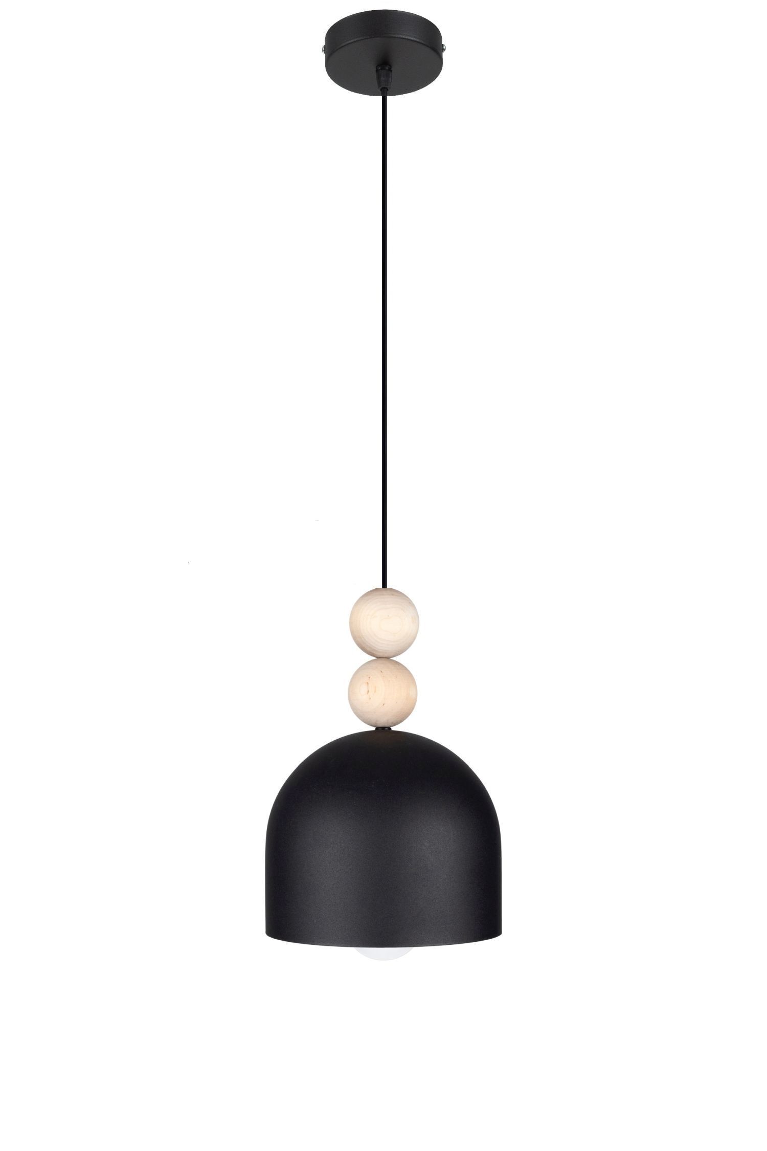 Suspension noire métal bois Ø17 cm E27 confortable Lampe