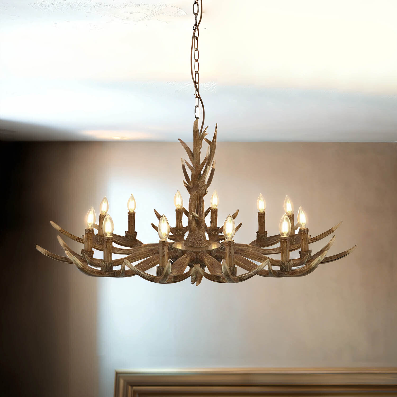 Lustre Rustique Bois de Résine Ø 108 cm grand