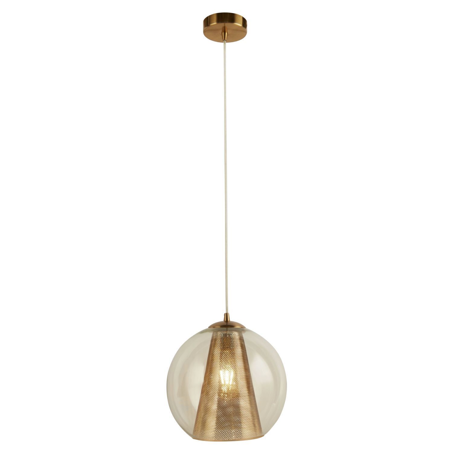 Lampe à suspendre Abat-jour sphérique Ø 25 cm Verre Métal en laiton clair