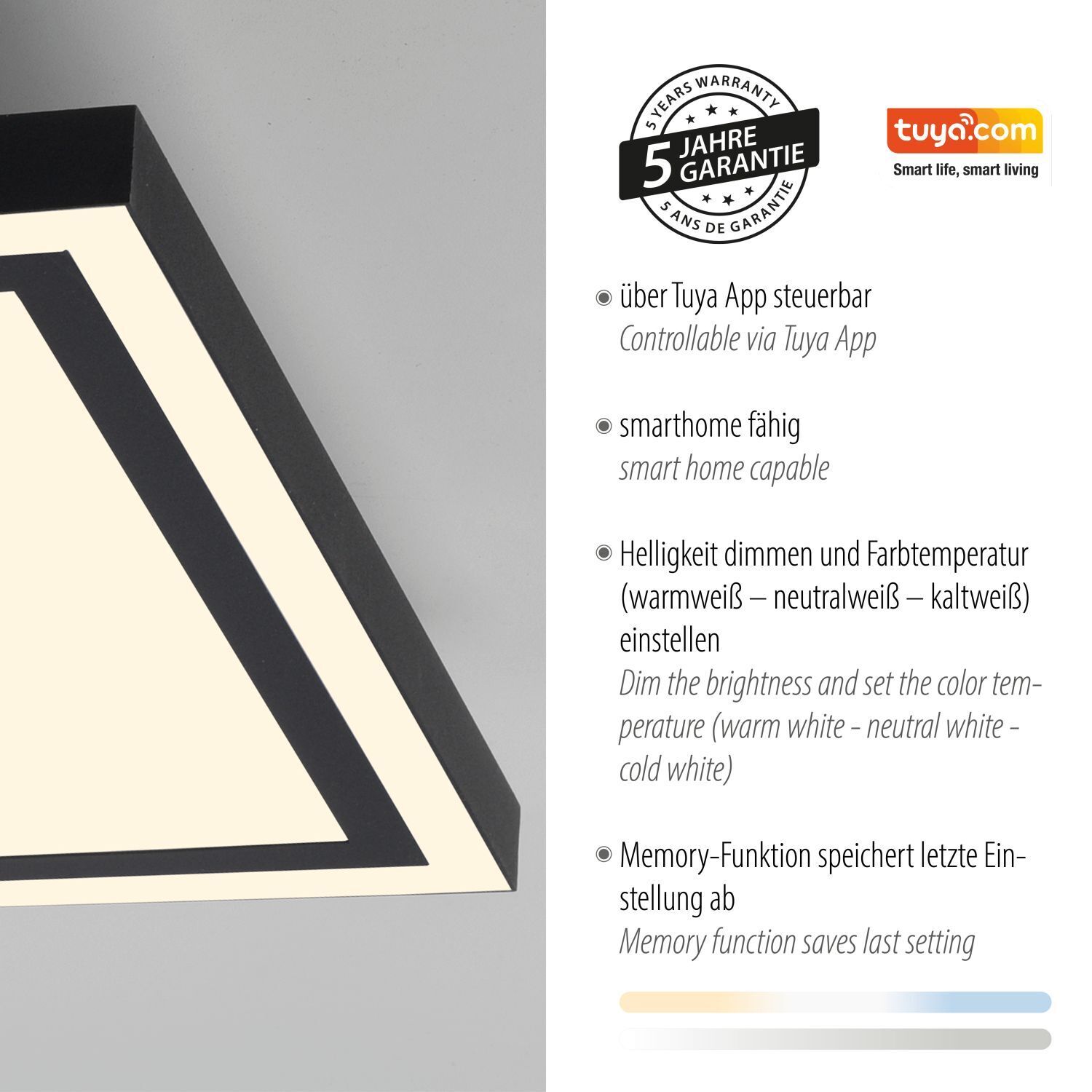 Plafonnier LED Télécommande 2700-5000 K dimmable