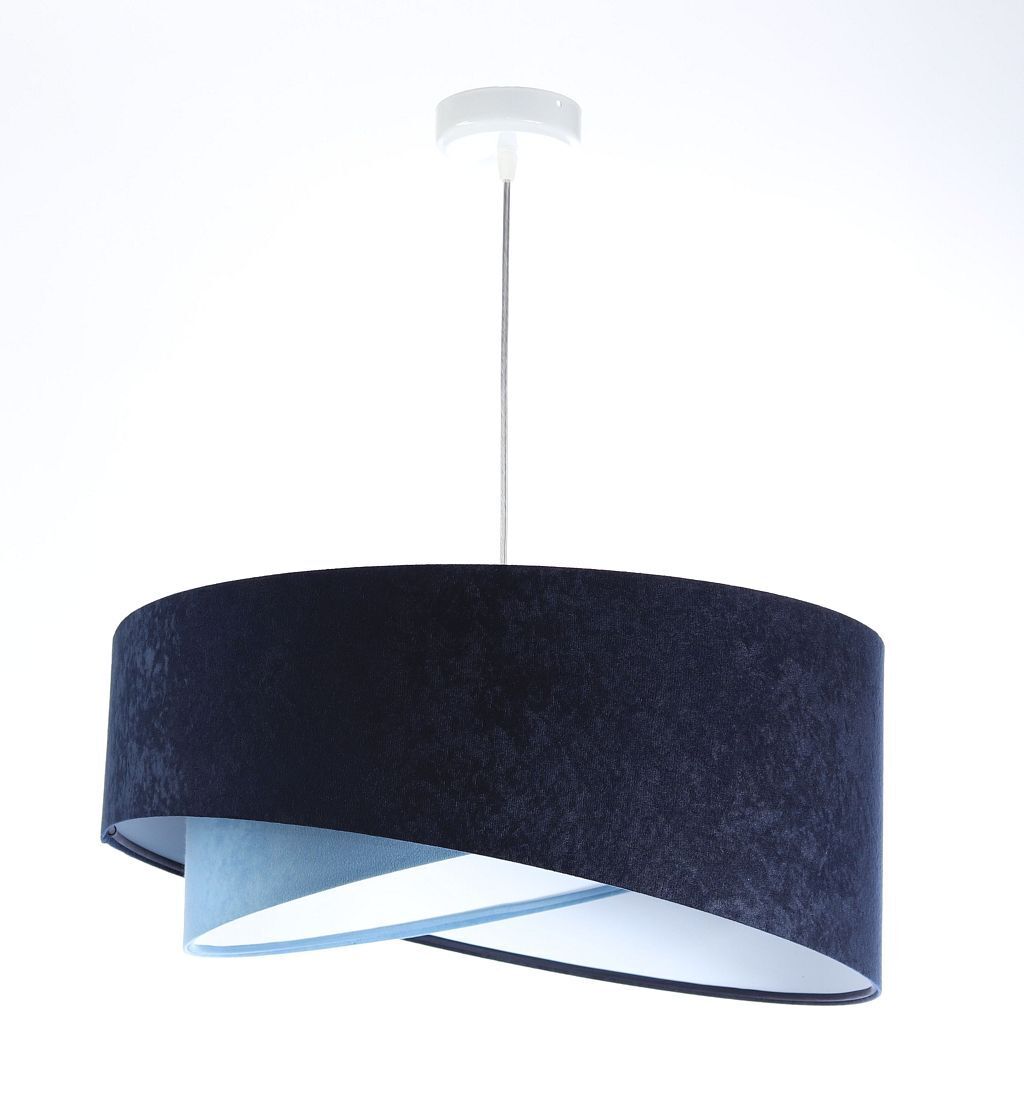 Suspension bleue E27 ronde D : 50 cm Aspect velours Tissu