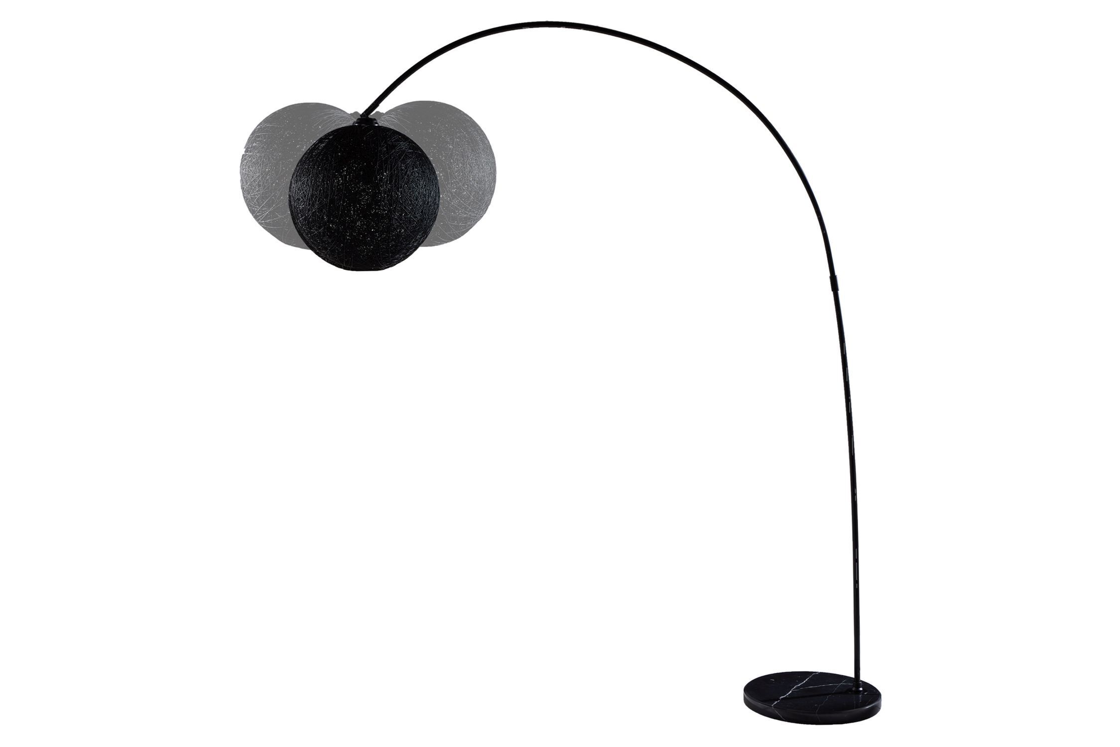 XXL lampe arquée noir métal chanvre E27 205 cm grand