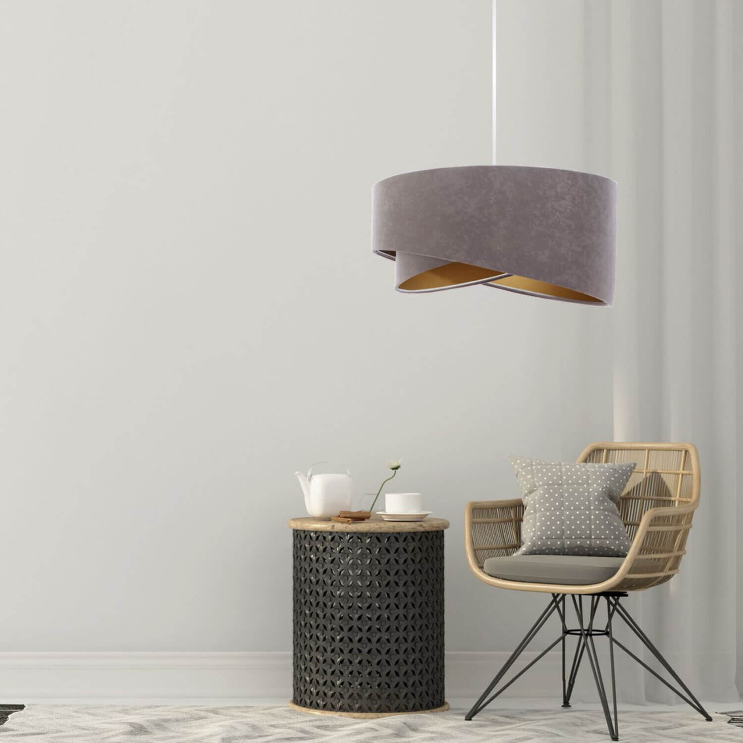 Hängelampe Esstischleuchte Grau Gold Wohnzimmer Lampe
