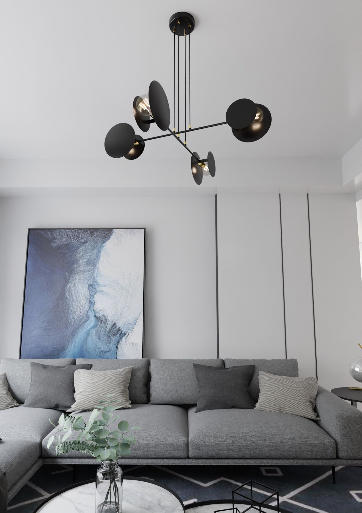 Lampe à suspendre noire métal ajustable 4x E27 Moderne