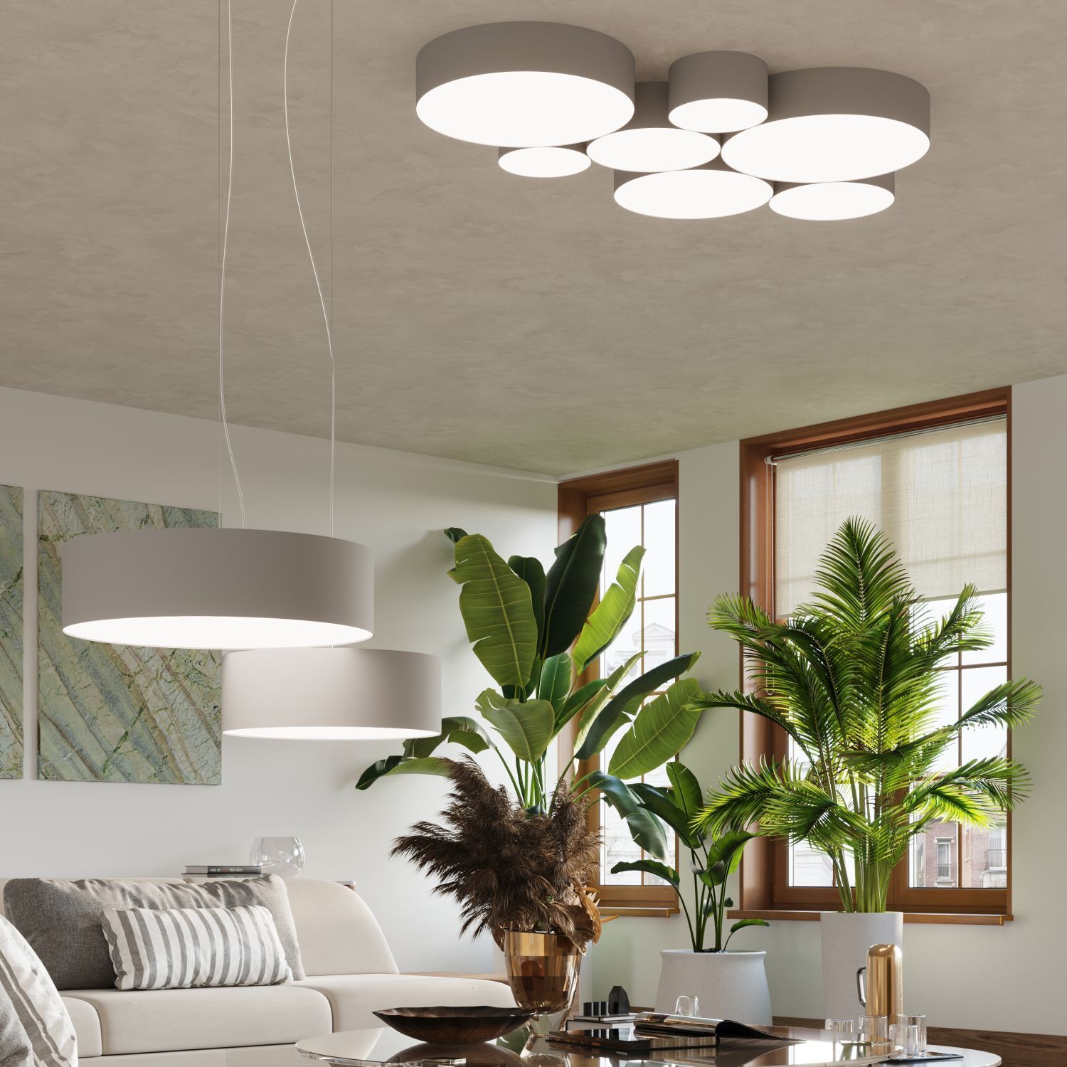Plafonnier plat rond Ø 25 cm Gris E27 faible éblouissement