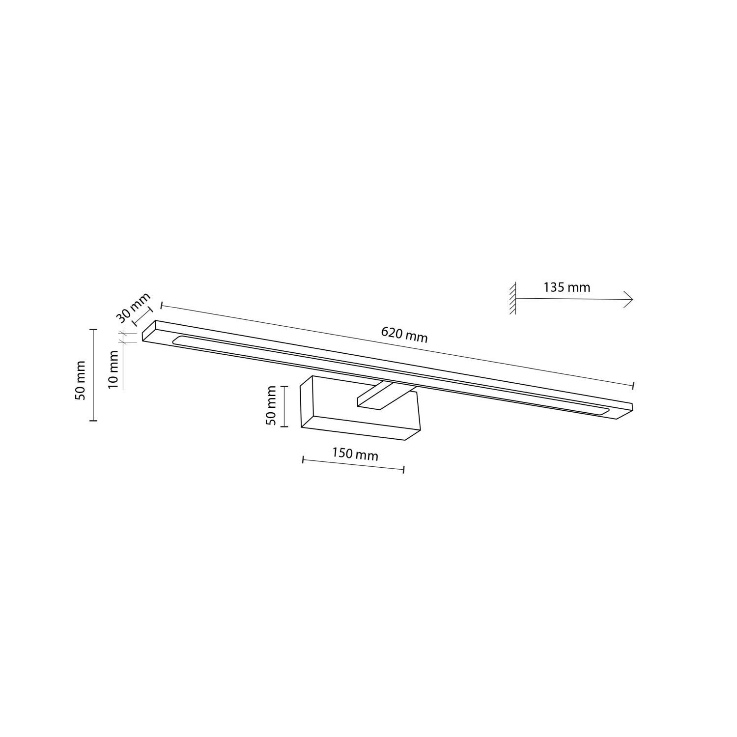 Applique murale LED métal 62 cm de long noir 4000 K blanc neutre