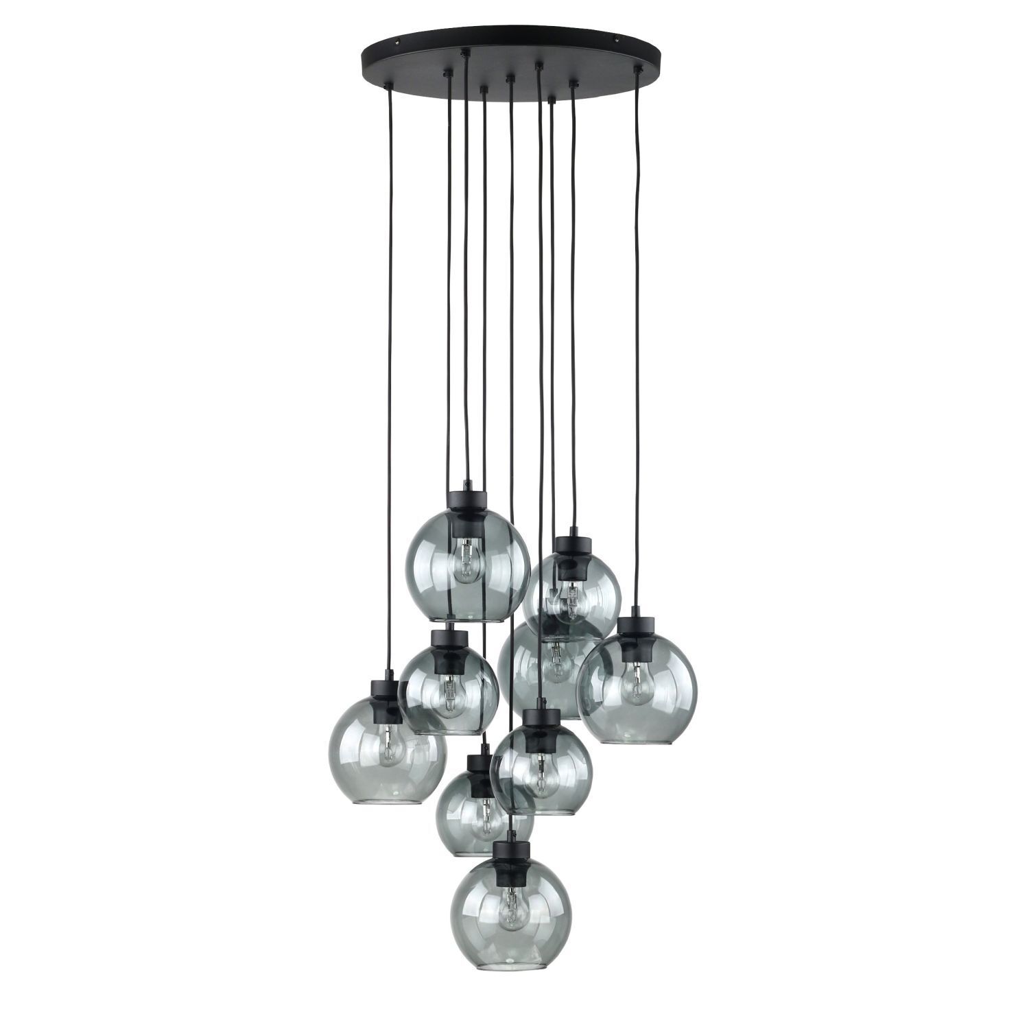 Suspension verre fumé métal H : max. 140 cm 9x E27