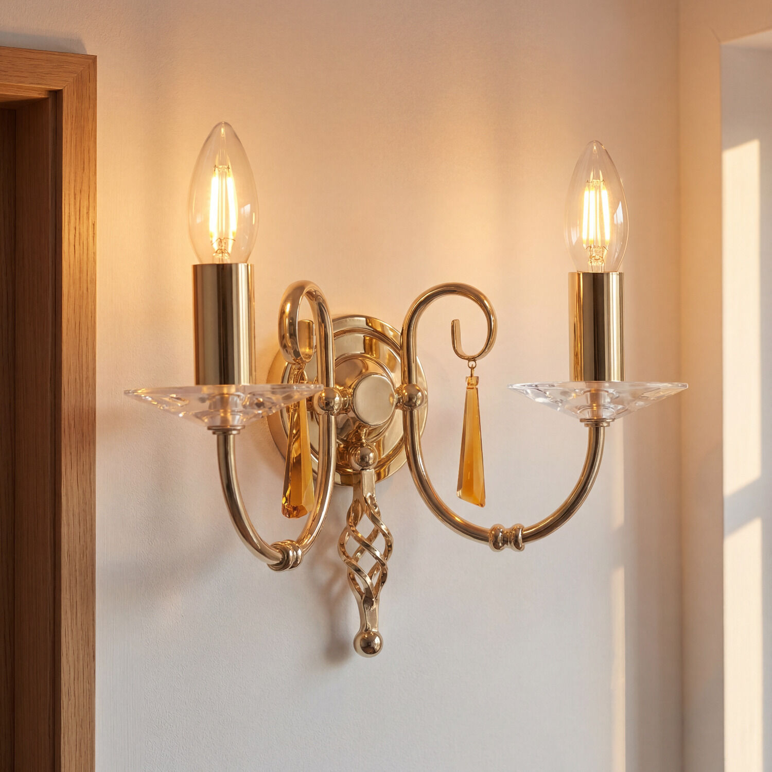 Wandlampe, Chandelier, Metall, Kristall, Kerzen-Licht