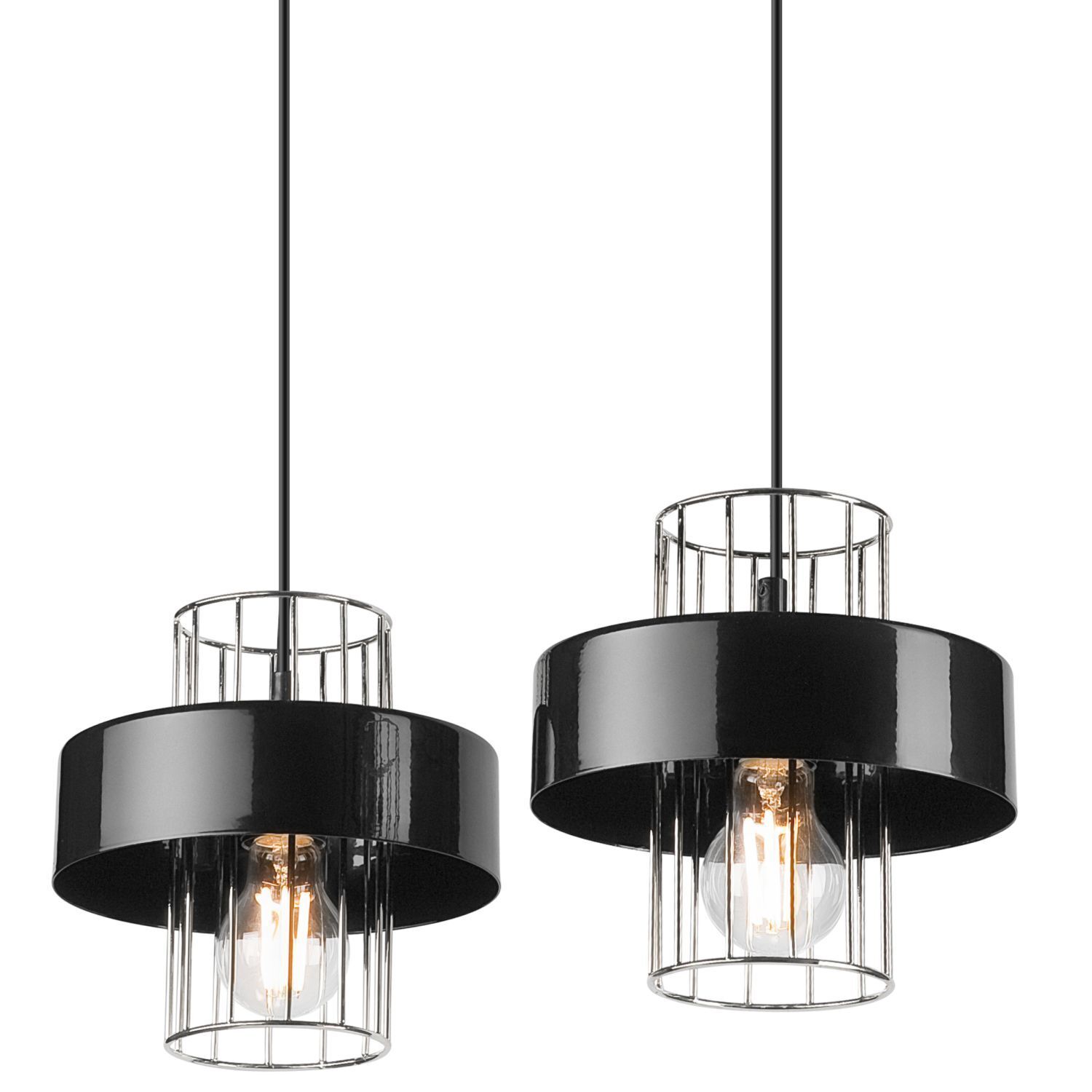 Lampe à suspendre Moderne Métal 2 flammes Noir Chrome E27 AFINA