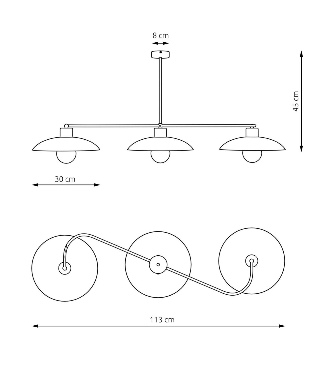 Weiße Deckenlampe 3-flammig Zeitlos E27 L:113 cm Metall pendant light, ceiling light, three lamps, metal rod, round ceiling fixture