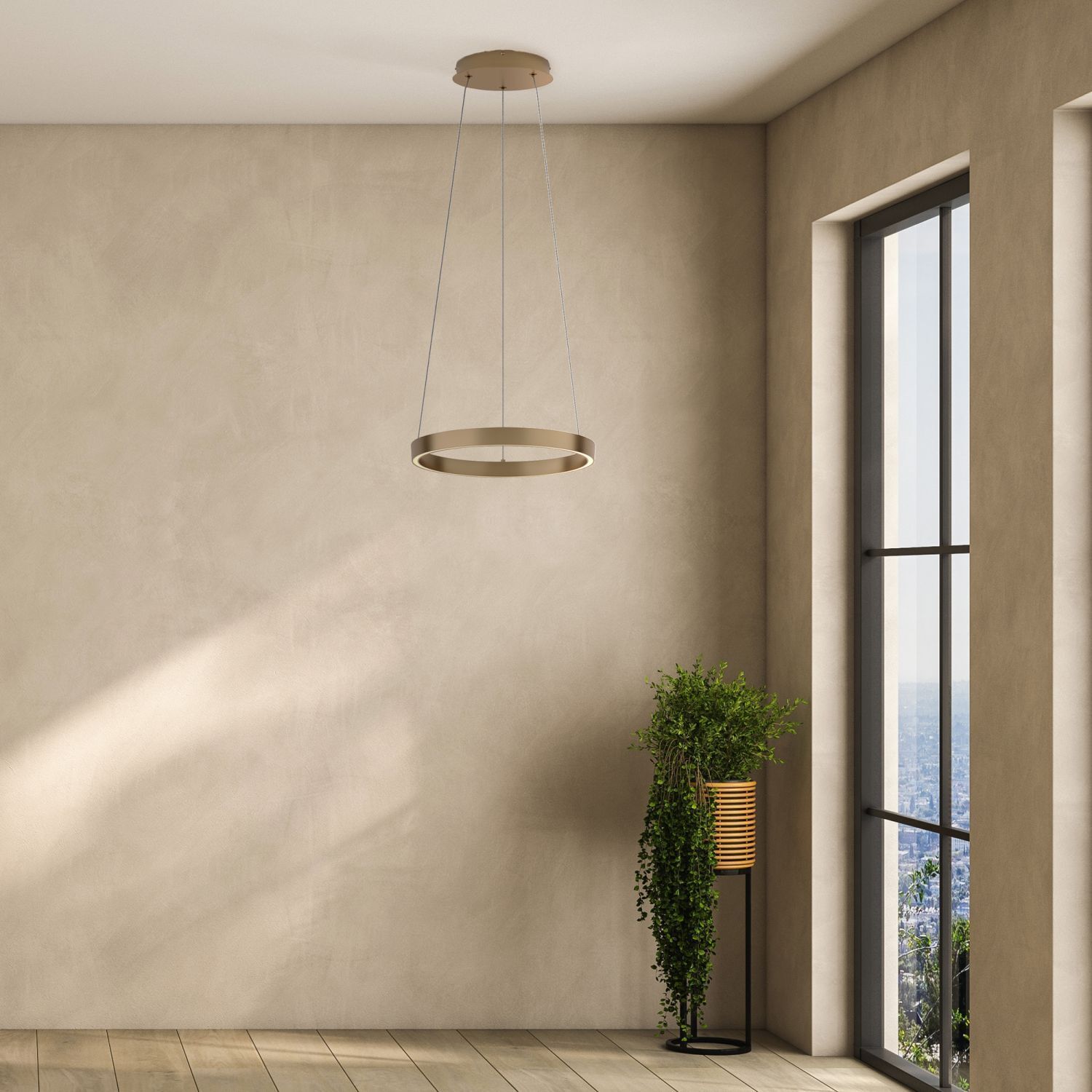 Lustre LED aluminium Ø 40 cm rond H : max. 120 cm Pflanze, Drinnen, Innenarchitektur, Lampe