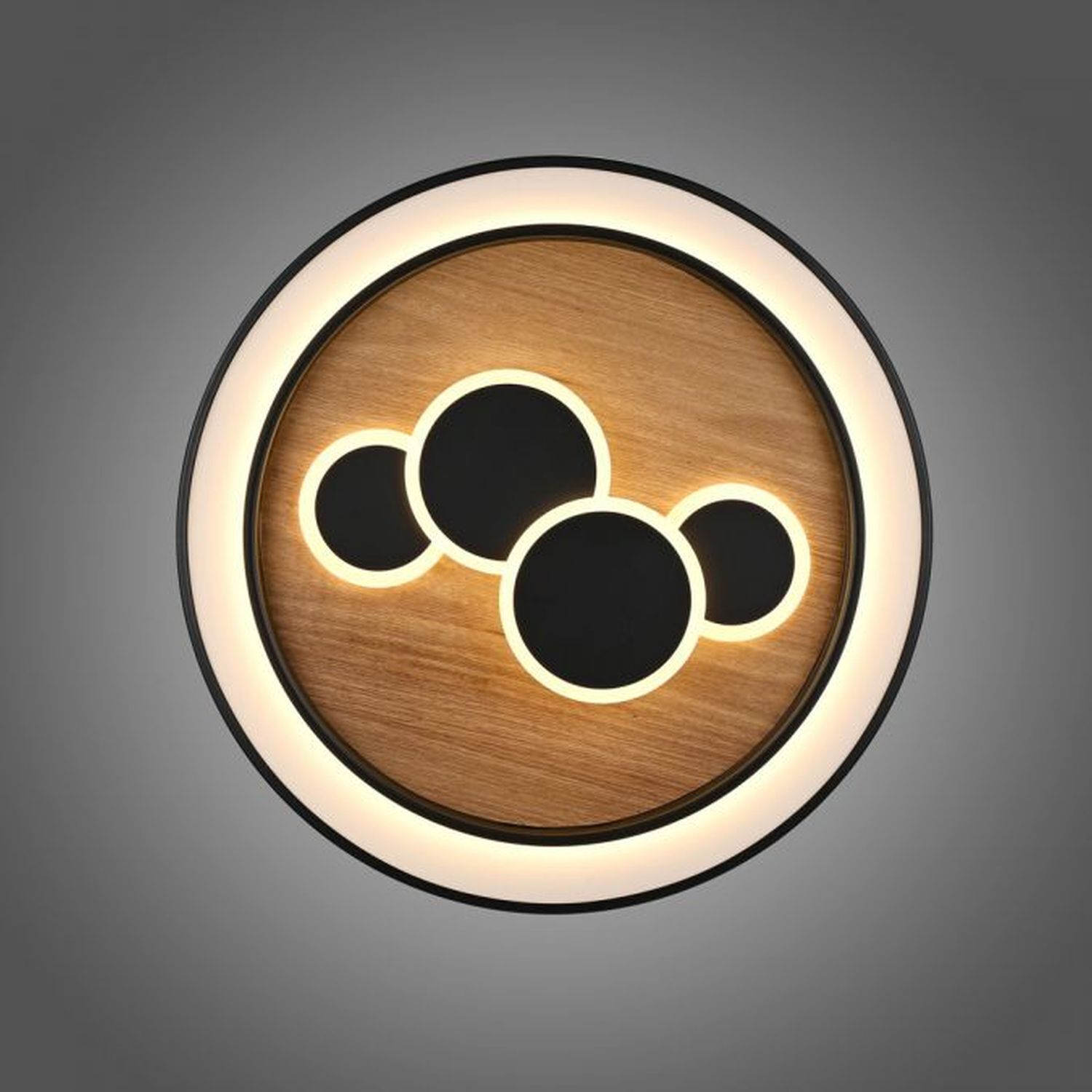 Lampe de plafonnier LED ronde bois noir interrupteur série 3000 K Lampe de plafonnier LED ronde bois noir interrupteur série 3000 K