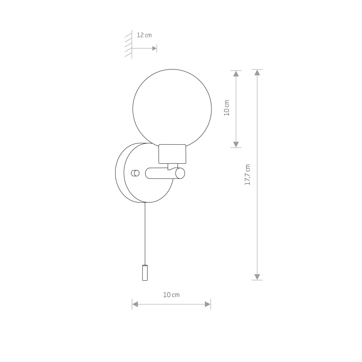 Lampe de salle de bain murale IP44 Noir Blanc G9 Interrupteur à tirette Abat-jour sphérique