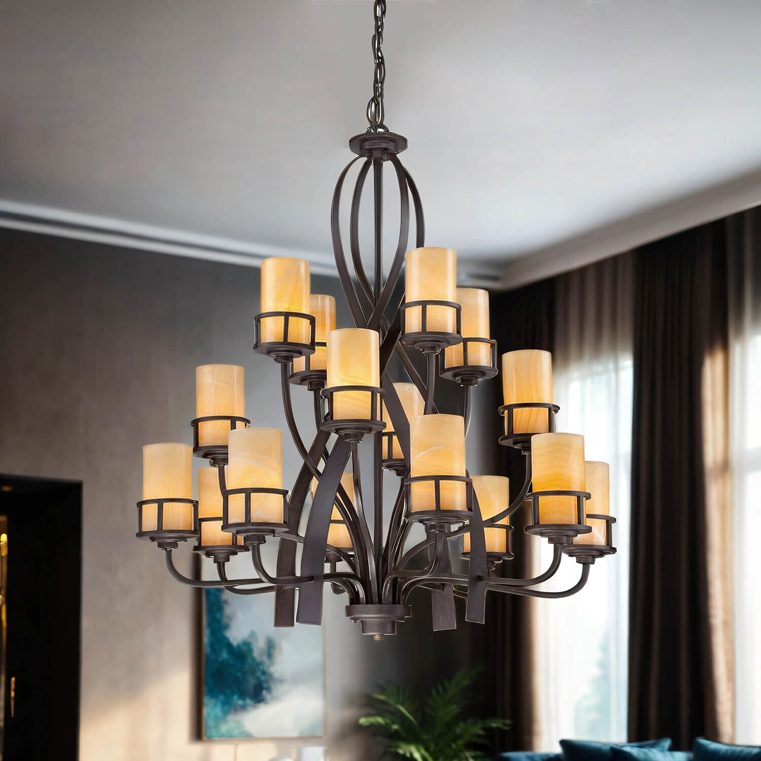 Kronleuchter LAPIDE 16-flmg kürzbar Rustikal Lampe Leuchter, Lampe