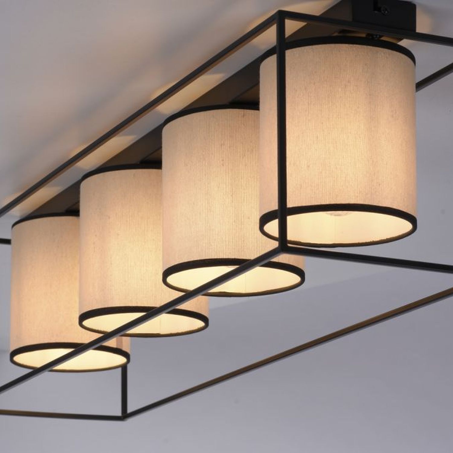 Lampe de plafonnier Tissu Métal Beige Noir E27 4 flammes Lampe, Deckenleuchte
