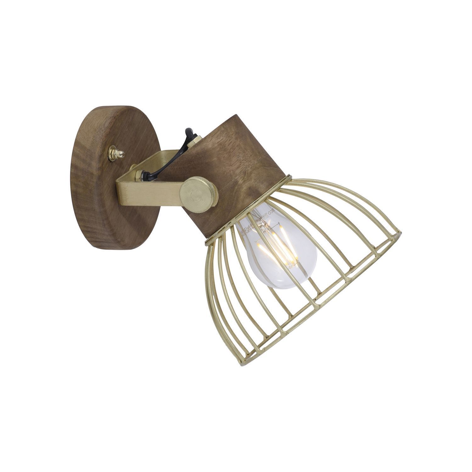 Spot mural mobile bois abat-jour métal E27 L:20 Vintage