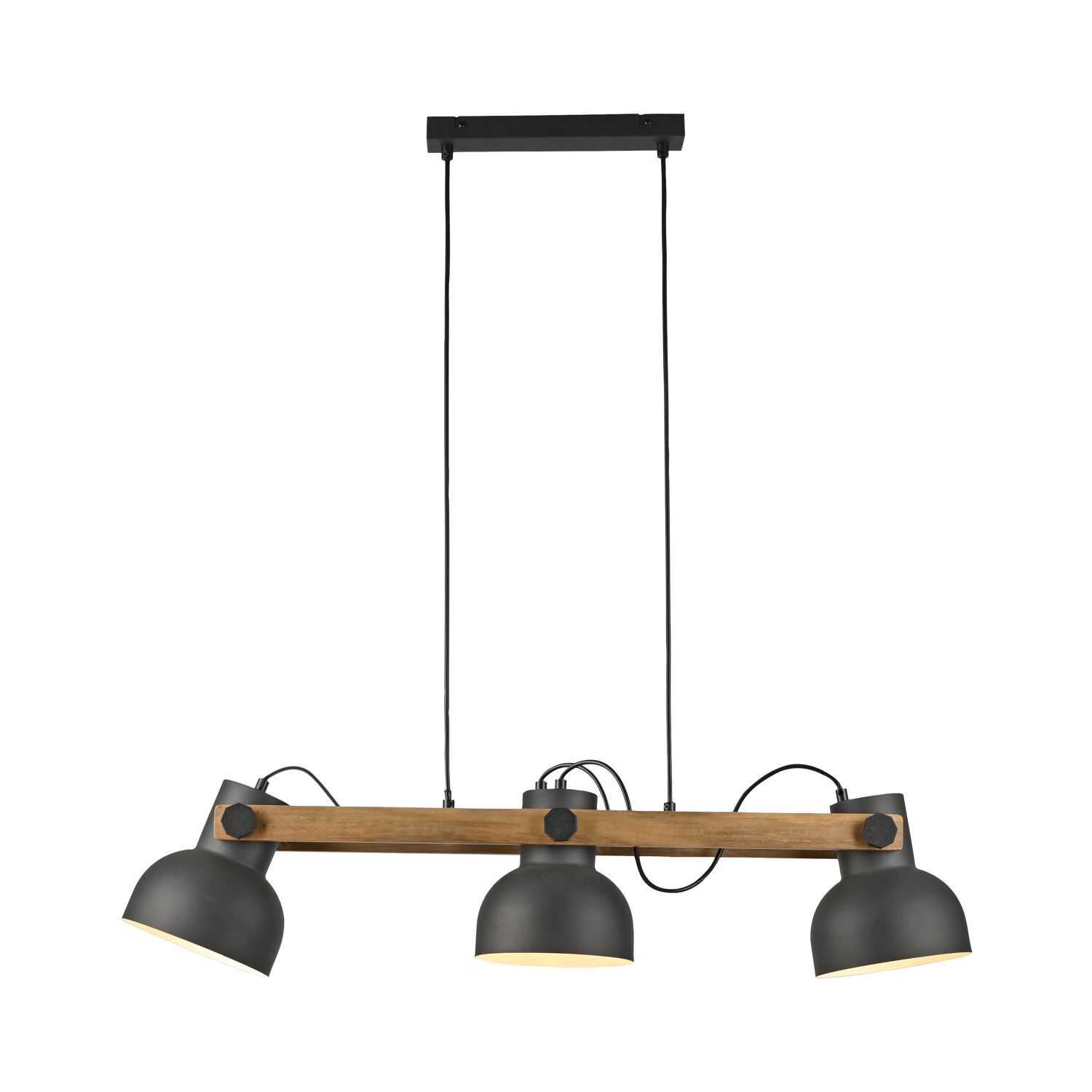 Suspension bois métal E27 96 cm 3-flamme flexible