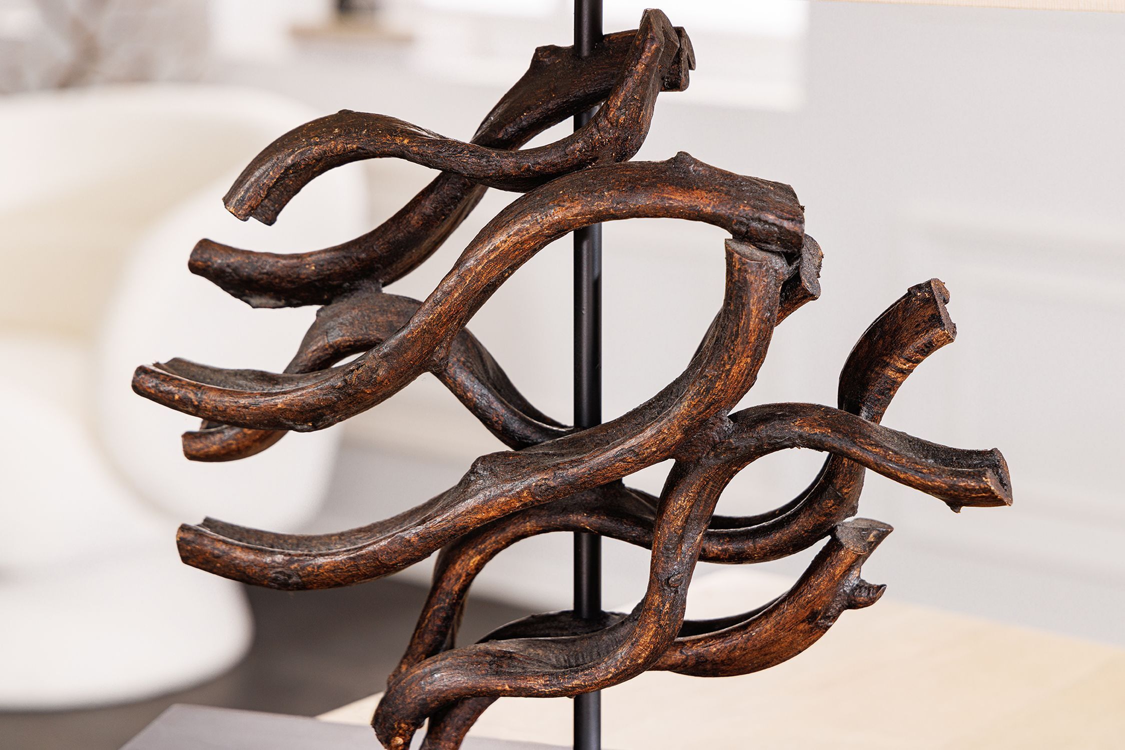 Lampe de table bois tissu caoutchouc 57 cm E27 anti-éblouissement Holz, Mobiliar