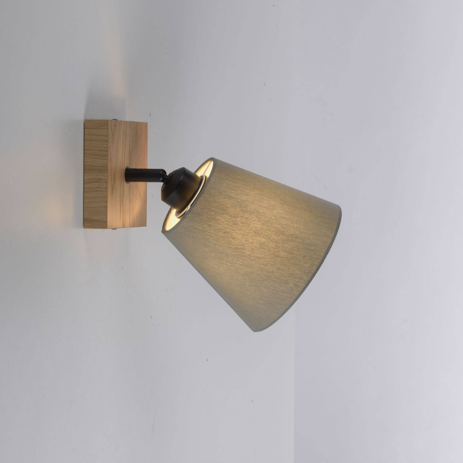 Deckenspot Stoffschirm Holz E27 verstellbar Taupe Natur Lampe, Lampenschirm
