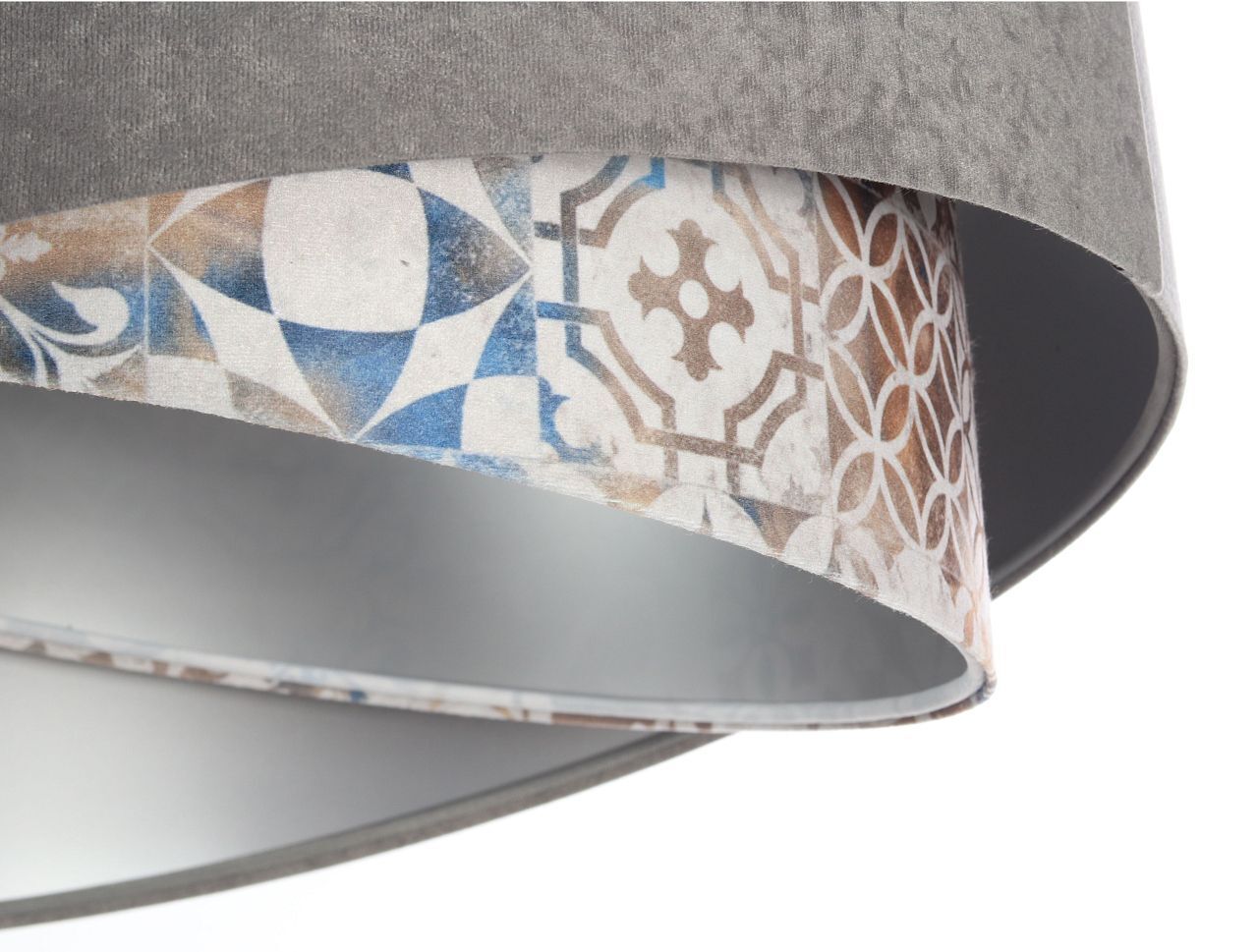 Pendelleuchte Stoffschirm Ø 50 cm Grau Beige Silber E27 Lampe, Lampenschirm