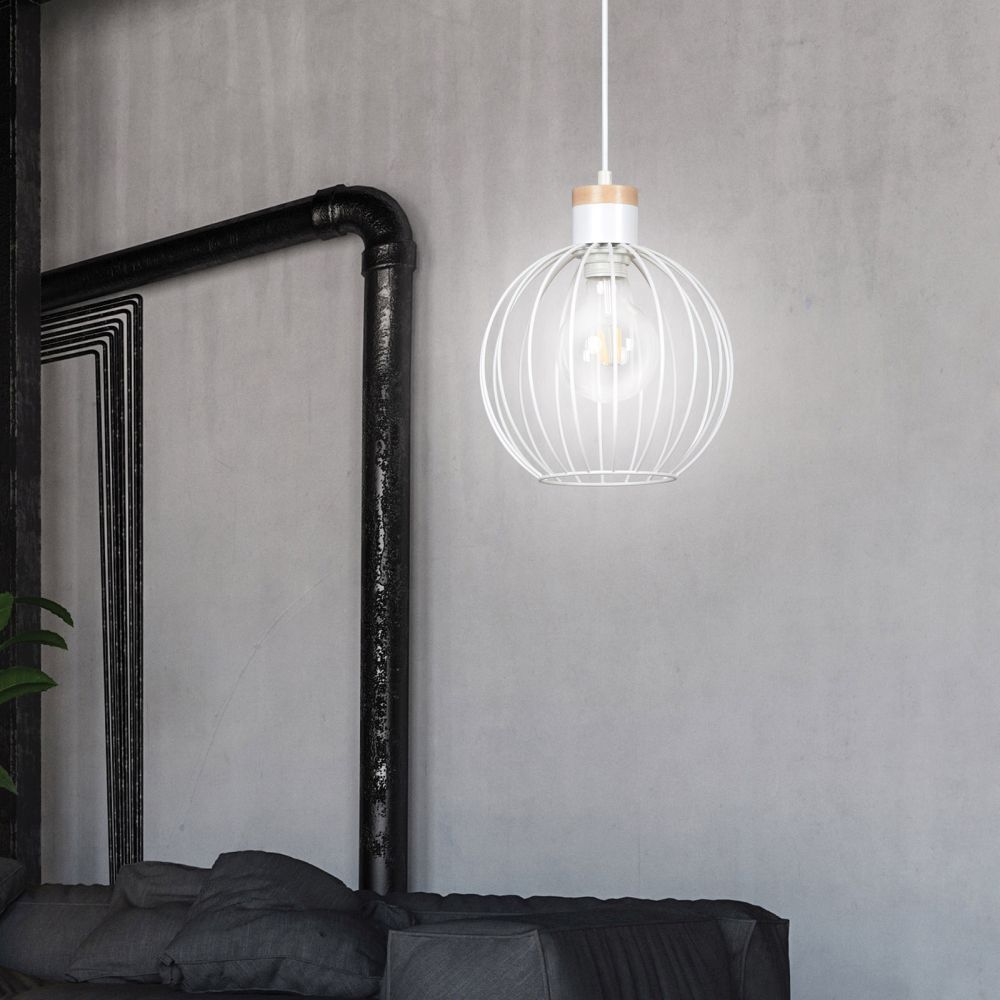 Lampe à suspendre Blanc rond Boule Ø22cm E27 Fil Abat-jour