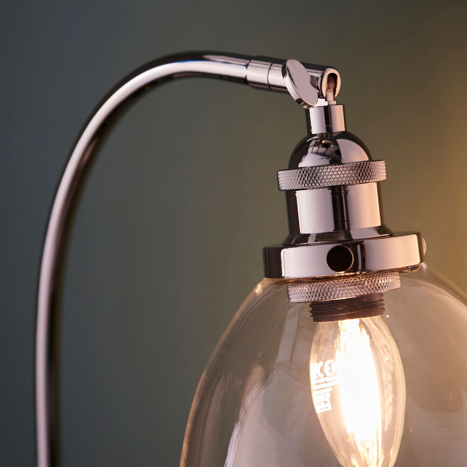 Lampe de bureau métal verre E14 réglable 53,3 cm nickel