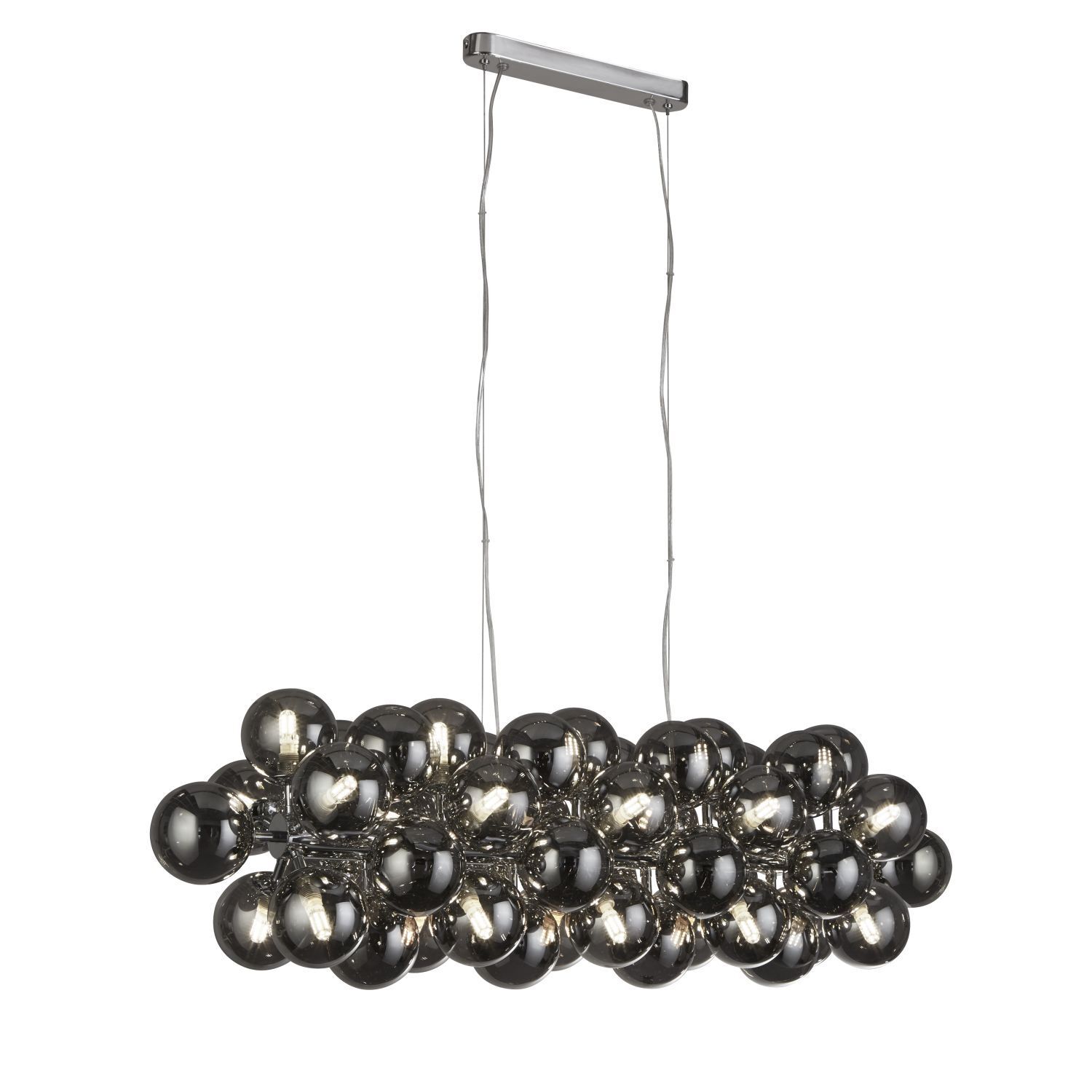 Suspension grande L : 100 cm 25x G9 Verre fumé Abat-jour sphérique