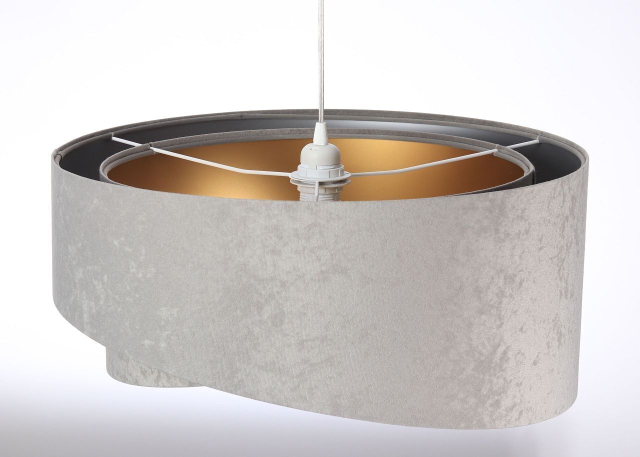 Lampe à suspendre E27 tissu rond Ø 50 cm gris or argent