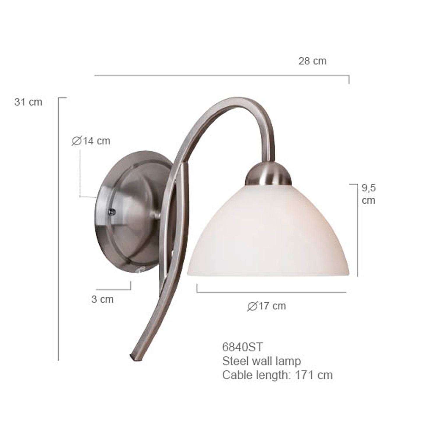 Applique en acier blanc H:31 cm E27 Classique