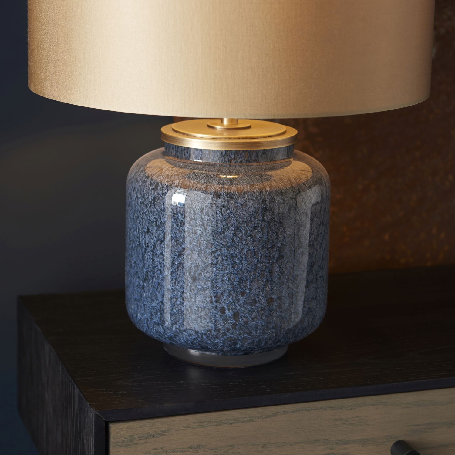 Lampe de table bleu or 48,5 cm de haut tissu verre métal E27