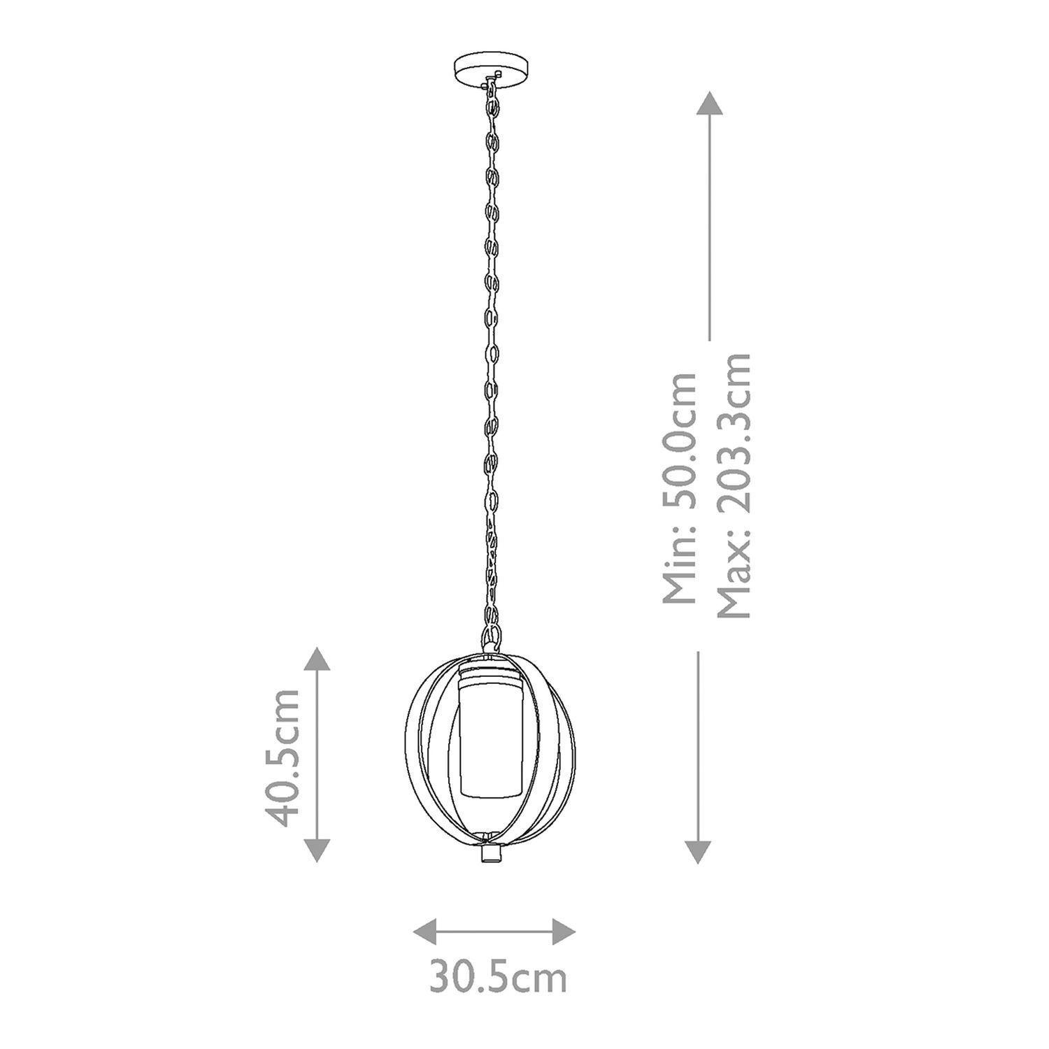 Außenlampe rund B: 30,5 cm H: max. 203,3 cm verstellbar Hängelampe, Kugelpendel, Kette, Metall, Beleuchtung