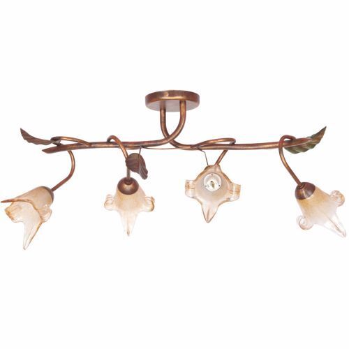 Orange Plafonnier Métal 4-flmg Rustique