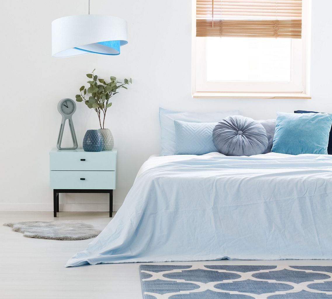 Suspension ronde Ø 50 cm E27 Blanc Bleu Tissu Aspect velours