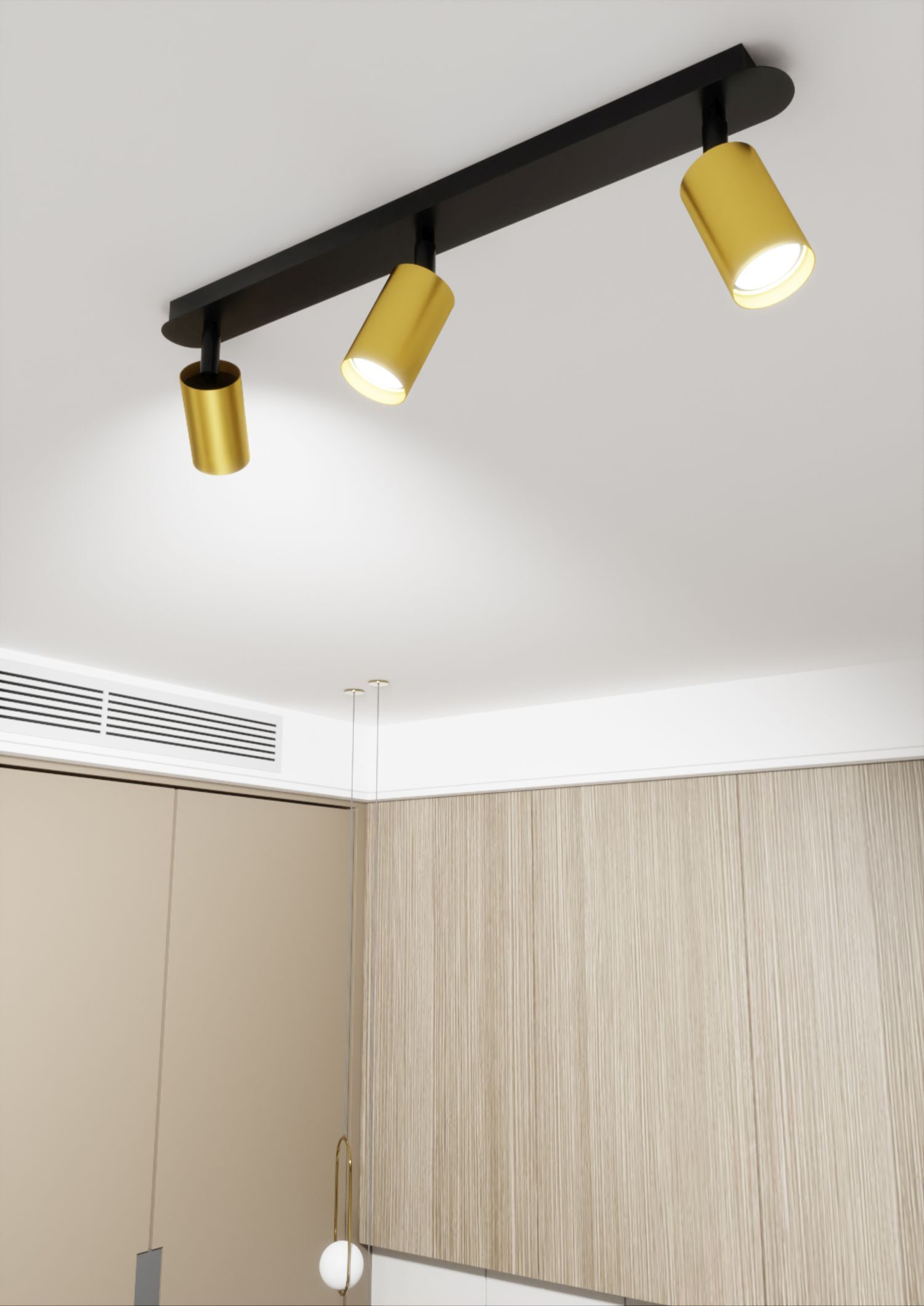 Spot de plafond noir or 72 cm de long 3x GU10
