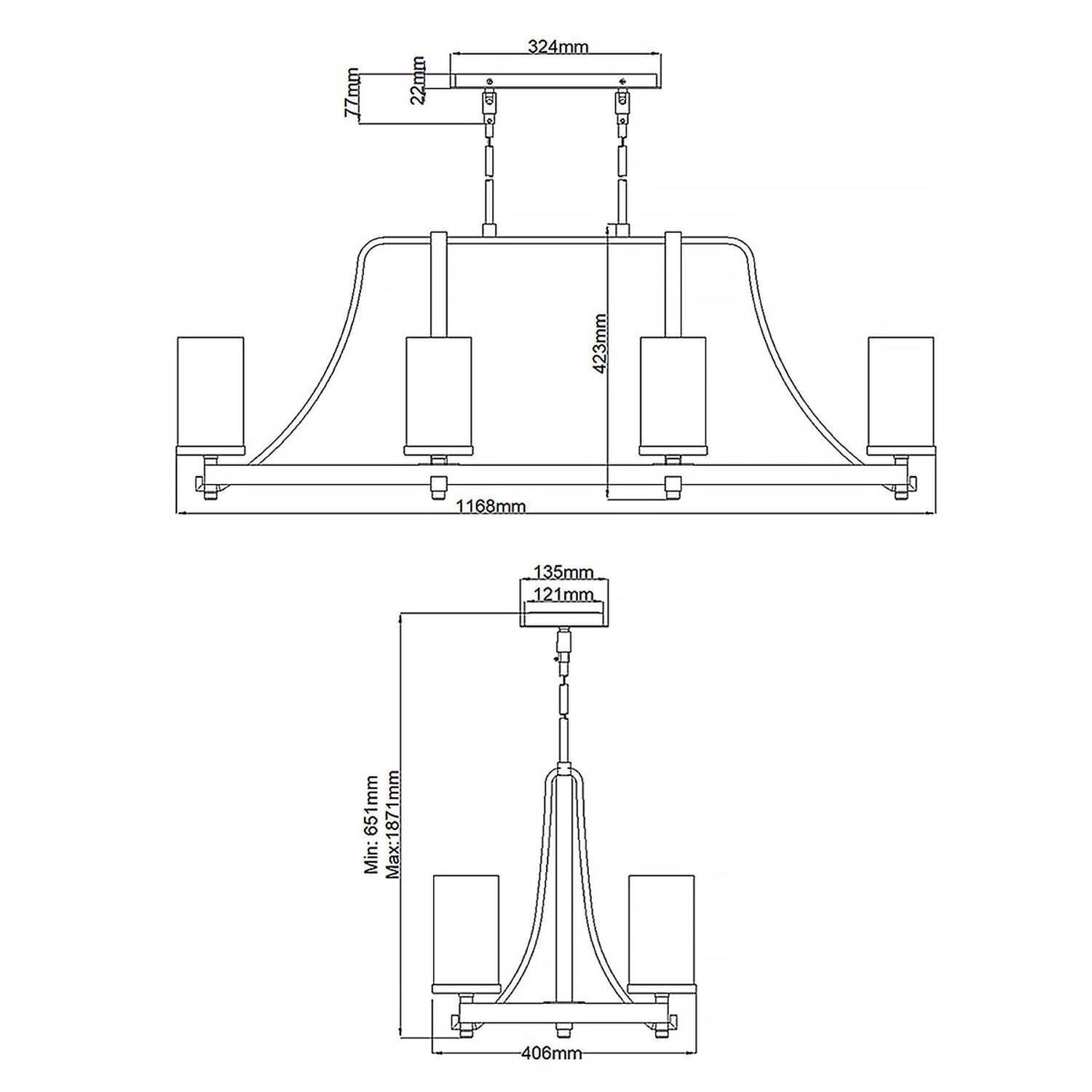 Grande lampe à suspendre 116,8 cm de long 8x E27 Rustique Métal Verre Bois Diagramm, Handlung, CAD-Diagramm