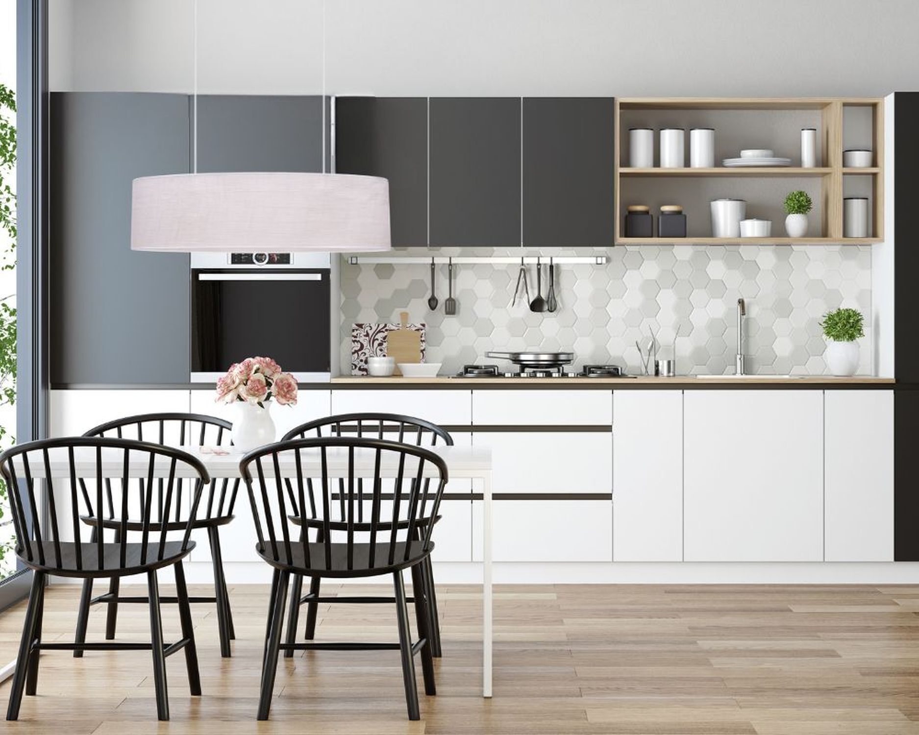 Suspension chaleureuse Abat-jour en tissu 2 flammes E27 70 cm Drinnen, Innenarchitektur, Küche, Esszimmer, Esstisch